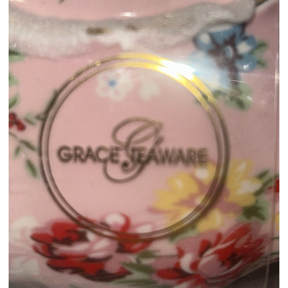 Grace Teaware Porcelain Creamer & Sugar Bowl Pink Rose Border Gold Trim New - Picture 6 of 6
